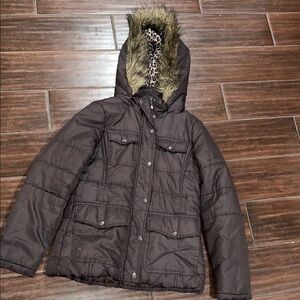 Dollhouse Brown Hooded Jacket with Faux Fur Trim